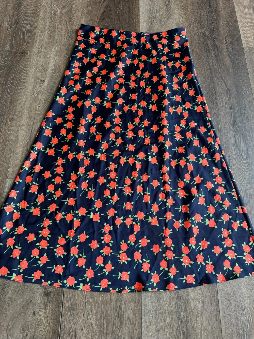 J. Crew Navy A-Line Maxi Skirt with Red Floral Print Size Small